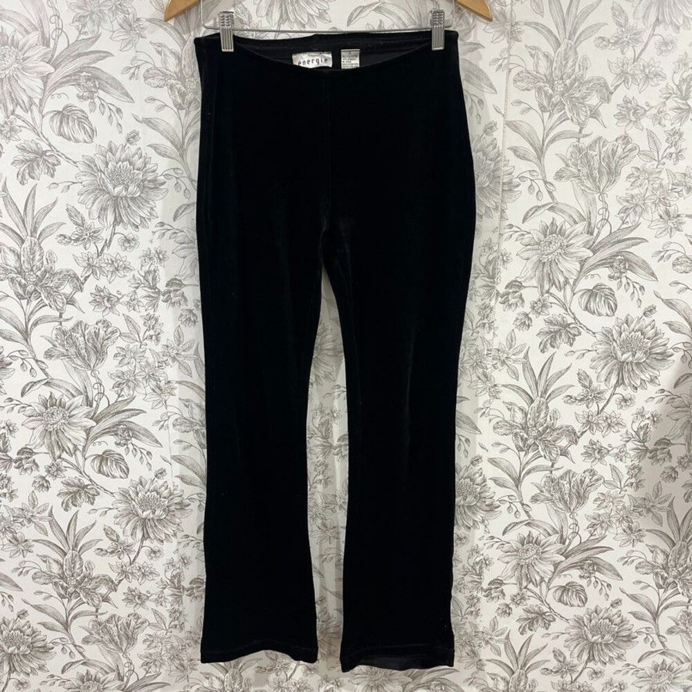 Vintage Y2K Velour Velvet Low Rise Flare Stretch Pants Women Sz S Black Energie